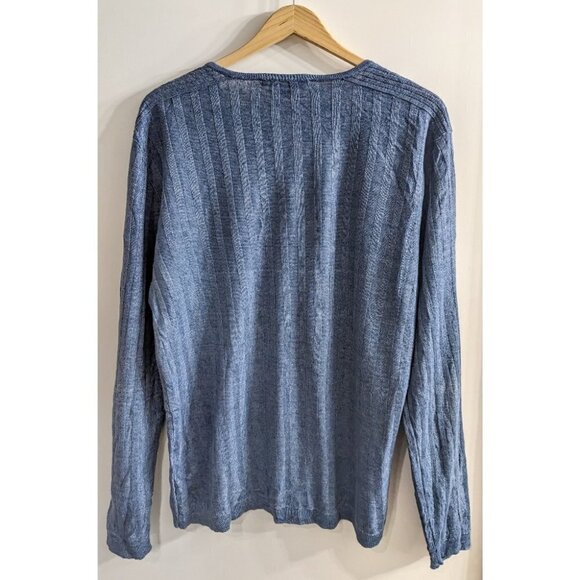 John Varvatos Collection | Ribbed Linen Henley in Sapphire Blue - Picture 3 of 10